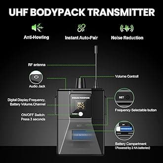 Riworal 4 Channel UHF Wireless Mic Set with Handheld/Bodypack/Headset/Lapel Mics with Bluetooth Receiver Box + Volume Control Echo for Karaoke PA DJ Party (Wireless Microphone System)