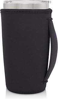 Neoprene Insulated Sleeves Cup Holder with Handle for 20oz Tumbler Cups, Reusable Iced Coffee Sleeve For 30oz - 32oz coffee cups(Black)
