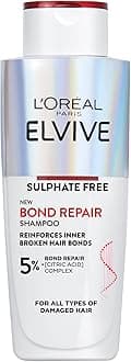 L'Oréal Paris Elvive Bond Repair Sulphate-Free Shampoo, with Citric Acid Complex, Restores Original Strength, 98% Less Breakage, 90% More Shine, 82% Stronger, for All Damaged Hair, 200ml