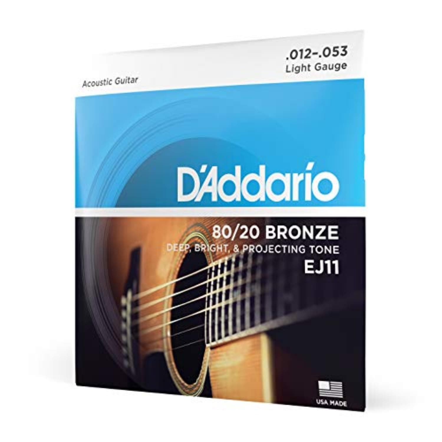 Guitar Strings - Acoustic Guitar Strings - 80/20 Bronze - For 6 String Guitar - Deep, Bright, Projecting Tone - EJ11 - Light, 12-53