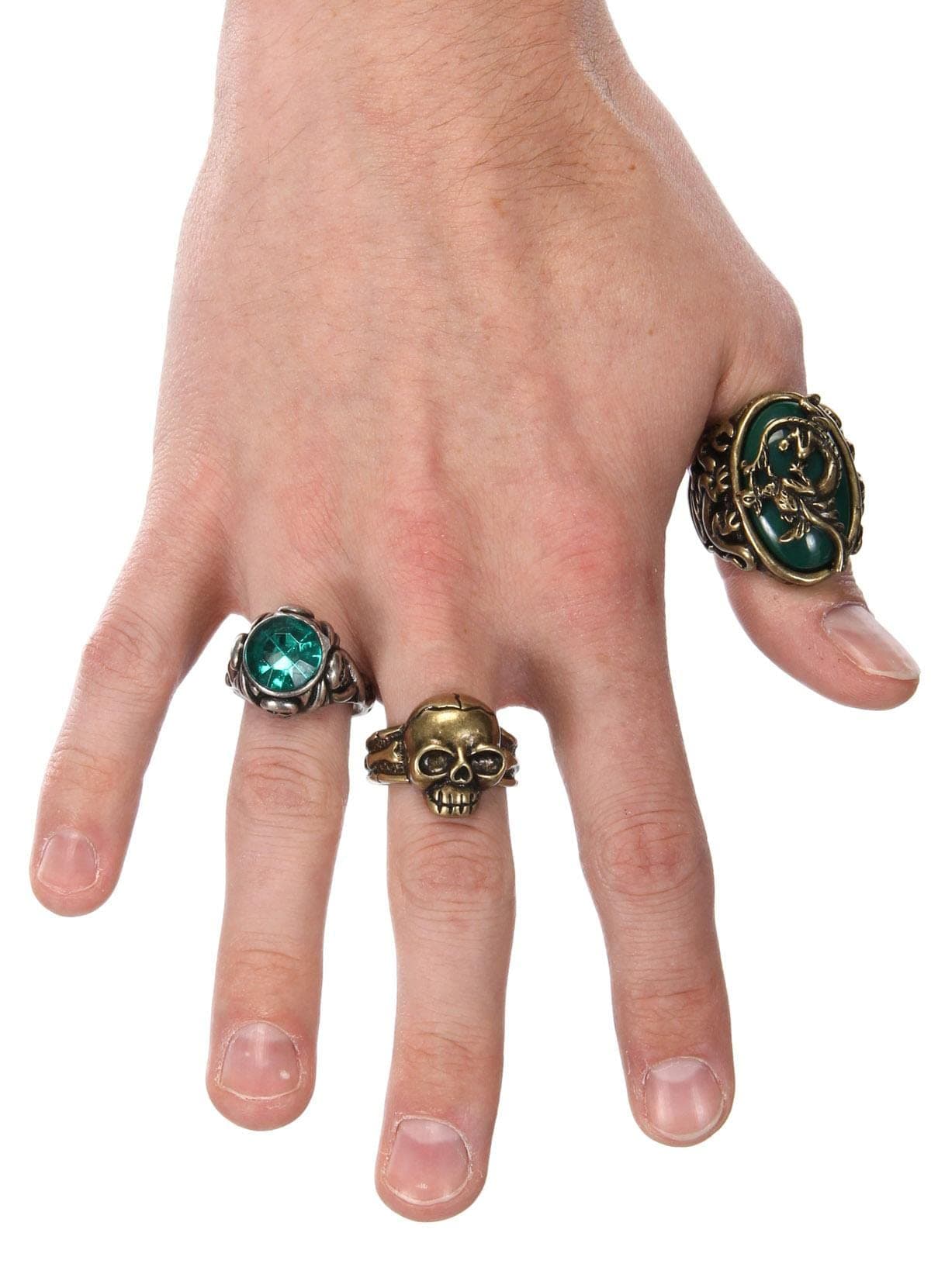 Disney Jack Sparrow Ring Accessory Set - Set of 3 Adjustable Rings with Faux Gems, Officially Licensed