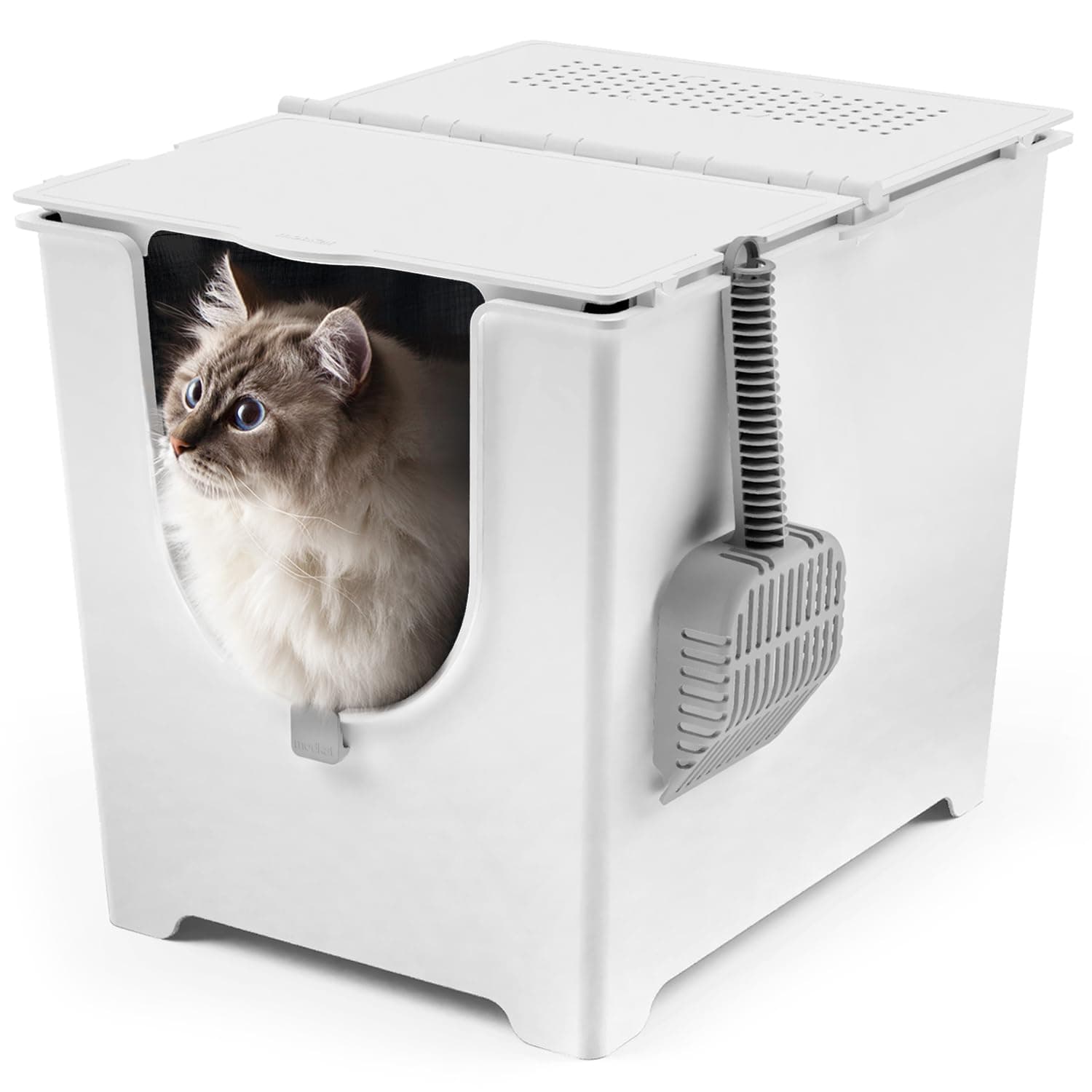 Flip Litter Box – Front-Entry Design with Integrated Liner System (White)