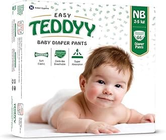 TEDDYY Easy Baby NB Size Diaper Pant Style | 66 Count (New Born)| Upto 5 kgs (Pack of 8) | Long Protection Hours | Anti-Bacterial | Airy Breathable Fit | Rapid Soaker Channels with Wetness Indicator