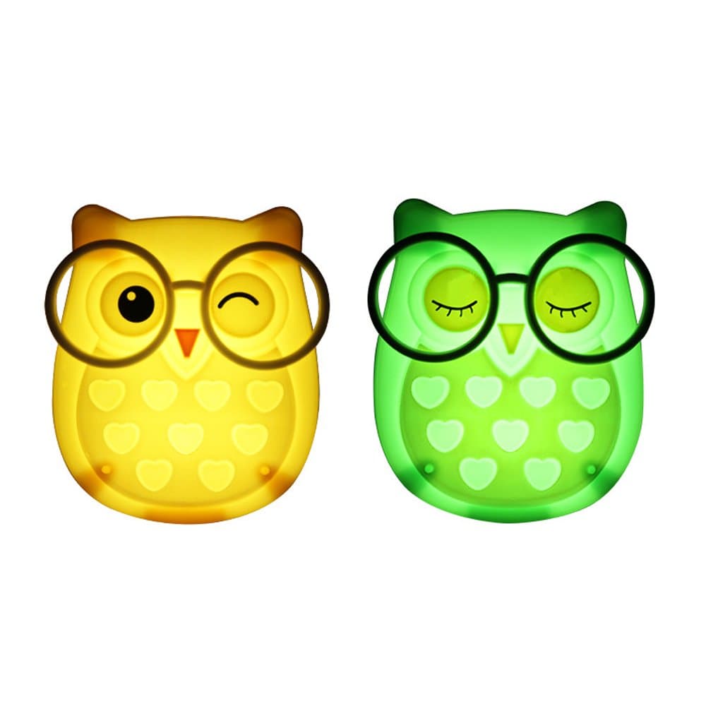 1 Pair LED Plug-in Night Light for Kids – Light Sensor Controlled Nightlights for Baby Nursing - Owl Shaped Wall Lamp Take Good Care Children Sleep (Yellow + Green)