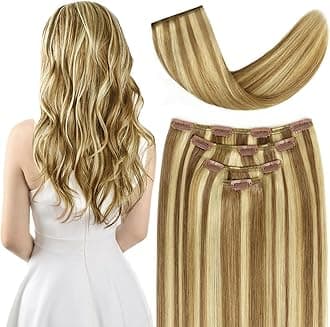 14" Clip in Hair Extensions Remy Human Hair for Women - Silky Straight Human Hair Clip in Extensions 50grams 4pieces #12-613 Color