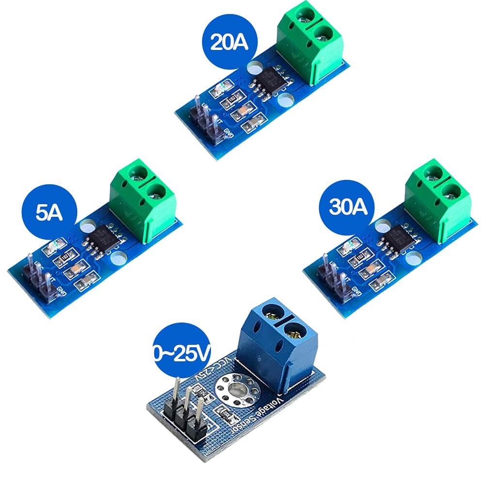 ACS712 Hall Effect Current Sensor Module 5A 20A 30A Range + Voltage Sensor Module DC0-25V Voltage Tester Terminal Sensor for Arduino