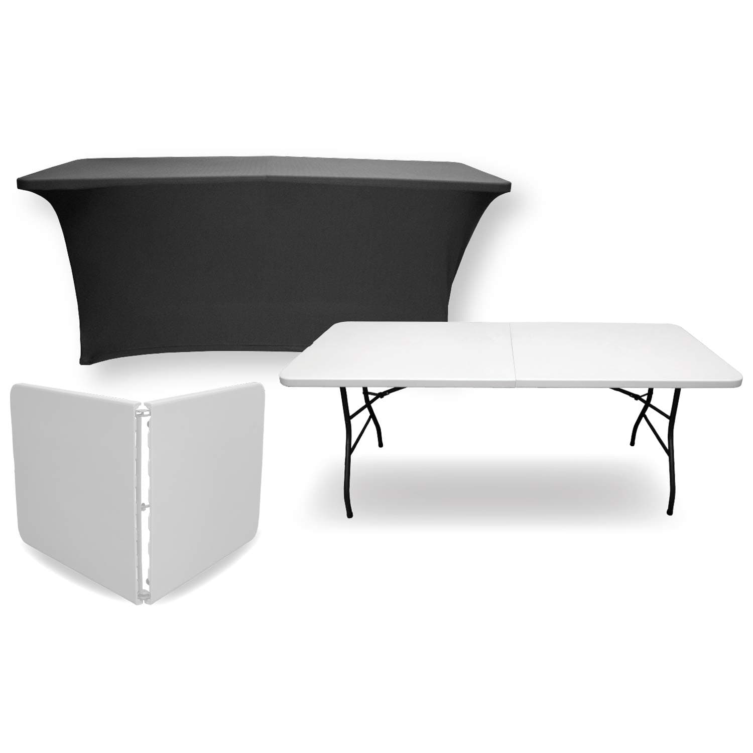 Snap Drape Table in a Snap - 6 Foot 400 lb Capacity Center Folding Table w/Fitted Cover, Black