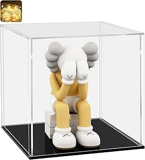 LANSCOERY Acrylic Display Case, Assemble Showcase Display Box for Collectibles, with Dustproof & Seamless Display Design, Compatible with Lego 75328 Helmet 10281 Collectibles 8x8x8inch Black Base