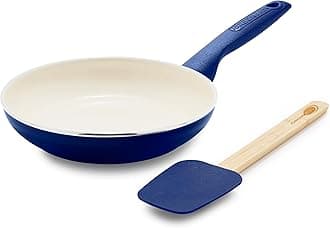Rio 8" Frying Pan Skillet and Spatula Set, Soft Grip Handle, PFAS-Free, Dishwasher Safe, Oven Safe, Oxford Blue