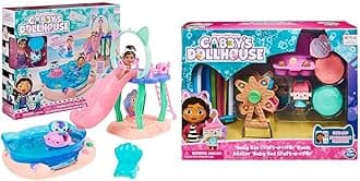 Gabby's Dollhouse, Purr-ific Pool Playset with Gabby and MerCat Figures & Baby Box Craft-A-Riffic Room with Baby Box Cat Figure, Accessories