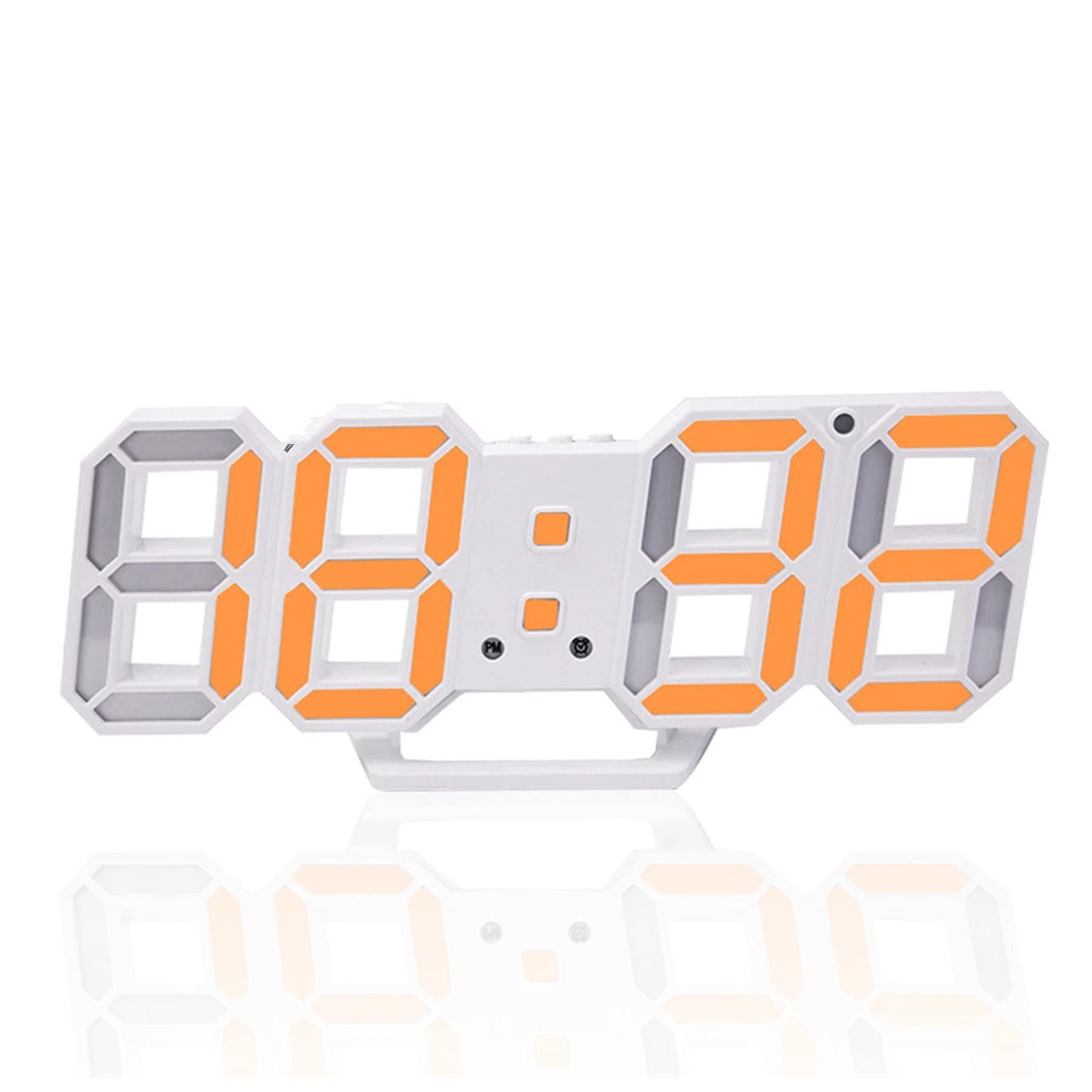 3D Digital Alarm Clock,Wall LED Number Time Clock with 3 Auto Adjust Brightness Levels,Led Electronic Clock with Snooze Function,Modern Night Light Clock Date,Temperature Display (Orange)