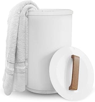 Heated Towel Warmers for Bathroom - Large Towel Warmer Bucket, Wood Handle, Auto Shut Off, Fits Up to Two 40"X70" Oversized Towels, White