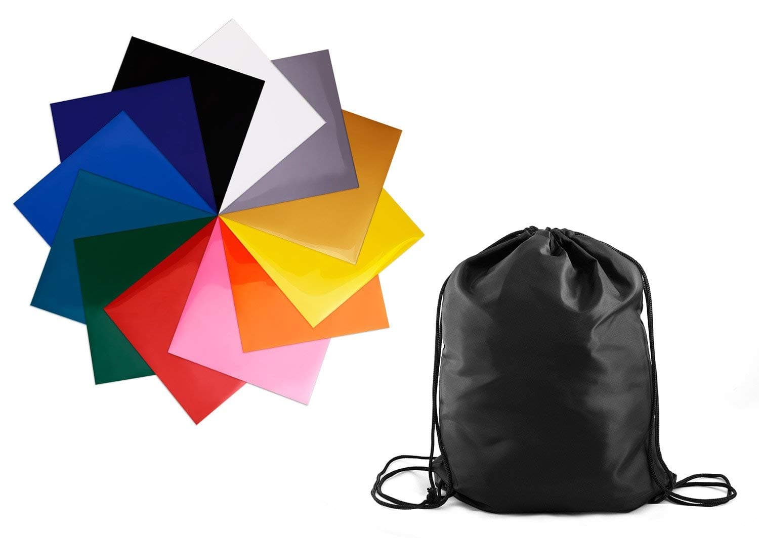 Heat Transfer Vinyl Sheets & Drawstring Backpack Bag–12 Iron On HTV in Assorted Colors–DIY T-Shirts, Hats–Compatible with Cricut, Brother, Silhouette Cameo, Heat Press–Trionyck SimpleCut