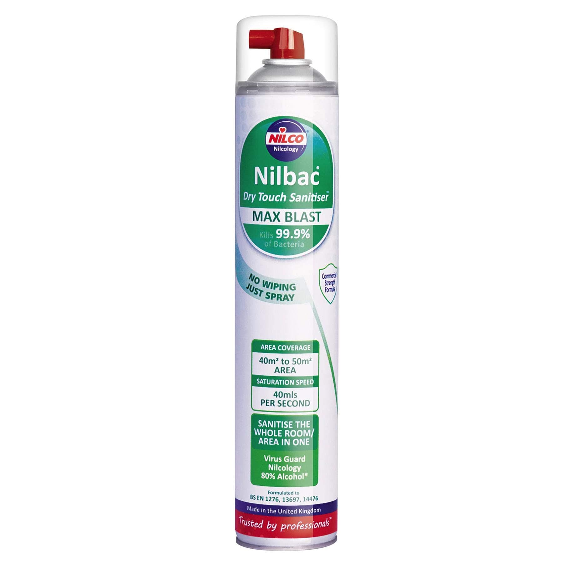 Nilbac Max Blast - Whole Room Sanitiser kills 99.9% of Bacteria - Dry Touch 750ml Aerosol