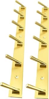 DOCOSS-Pack of 2-Deluxe Gold 6 Pin Metal Cloth Wall Hanger for Clothes Hanging Door Hangers Cloth Hook Bathroom Hooks Rail for Clothes,Towel Bathroom Accessories