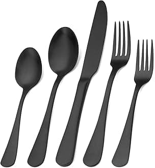 sharecook Matte Black Silverware Set, Satin Finish 20-Piece Stainless Steel Flatware Set,Kitchen Utensil Set Service for 4,Tableware Cutlery Set for Home and Restaurant, Dishwasher Safe
