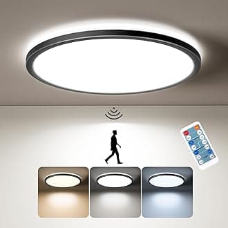 Motion Sensor LED Ceiling Light with Remote, 12 Inch Wired Flush Mount Ceiling Light 3000K 4000K 5000K, 2400LM Dimmable Motion Sensor Light Indoor for Closet Hallway Laundry Stairs Black