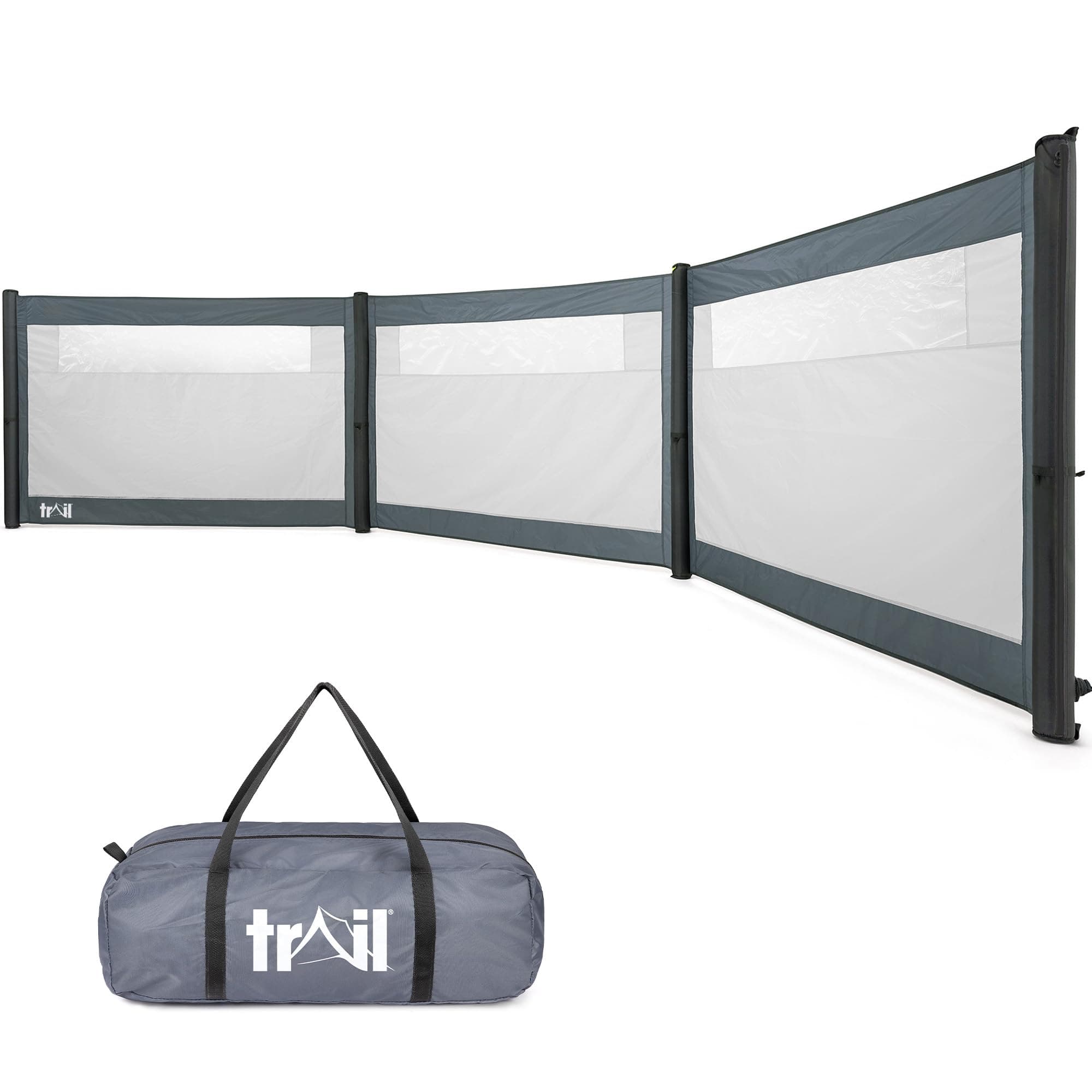 Trail Air Windbreak, Inflatable 3 Panel Camping Windbreaker with Windows, Motorhome Windshield, TPU Poles, Kador Strip Awning Channel Fixing, Safety Purge Pump & Travel Bag (600cm x 130cm)