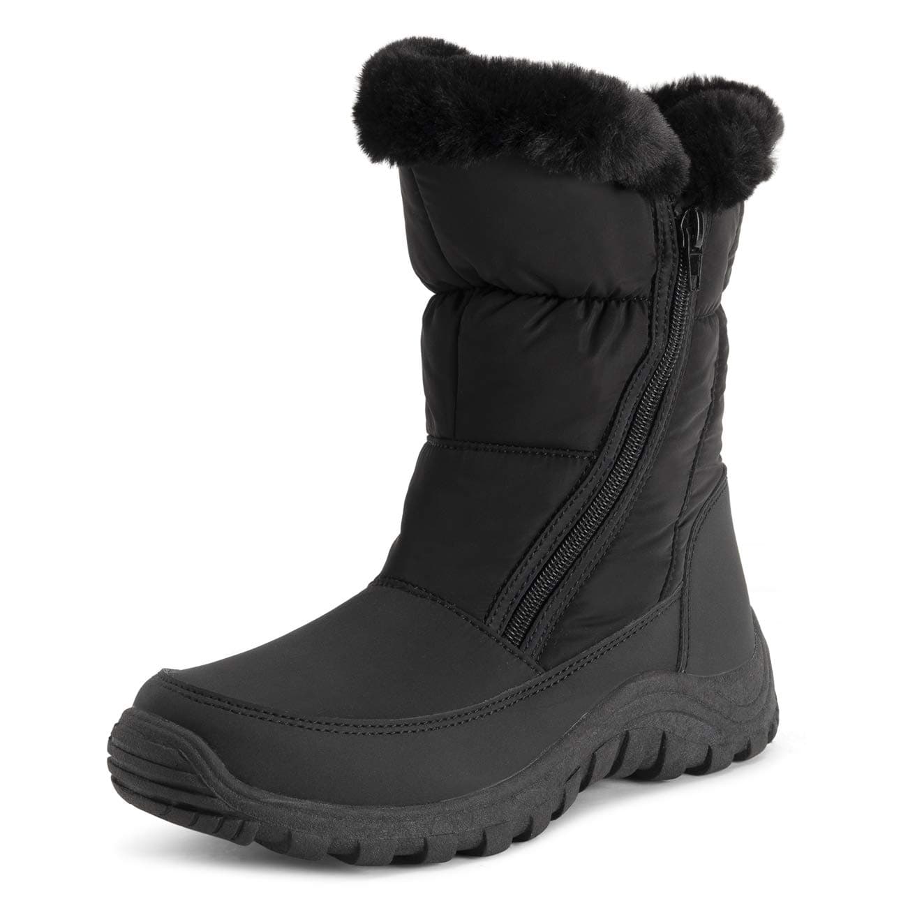Womens Memory Foam Twin Zip Opening Pull On Nylon Waterproof Thick Faux Fur Lined Winter Rain Snow Boots