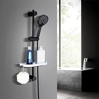 Görbach Shower Slider Rail with Adjustable Shower Holder Bracket Shower Column 70cm in 304 Stainless Steel Bathroom Bar Shower Kit Set with Soap Dish,Shower Hand and Shower Hose(HB D12MB)