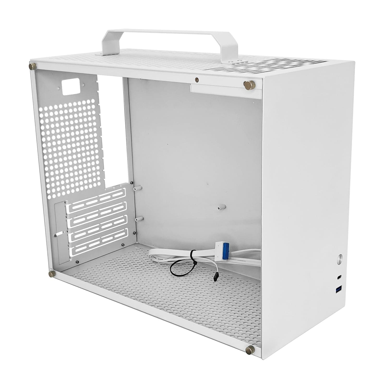 V500 Mini Portable M-ATX/ITX Computer Case, Mini-Tower CASE, Full Side Acrylic Transparent DIY Desktop Case with Handle, Support 320MM GPU Size (White-2.0)