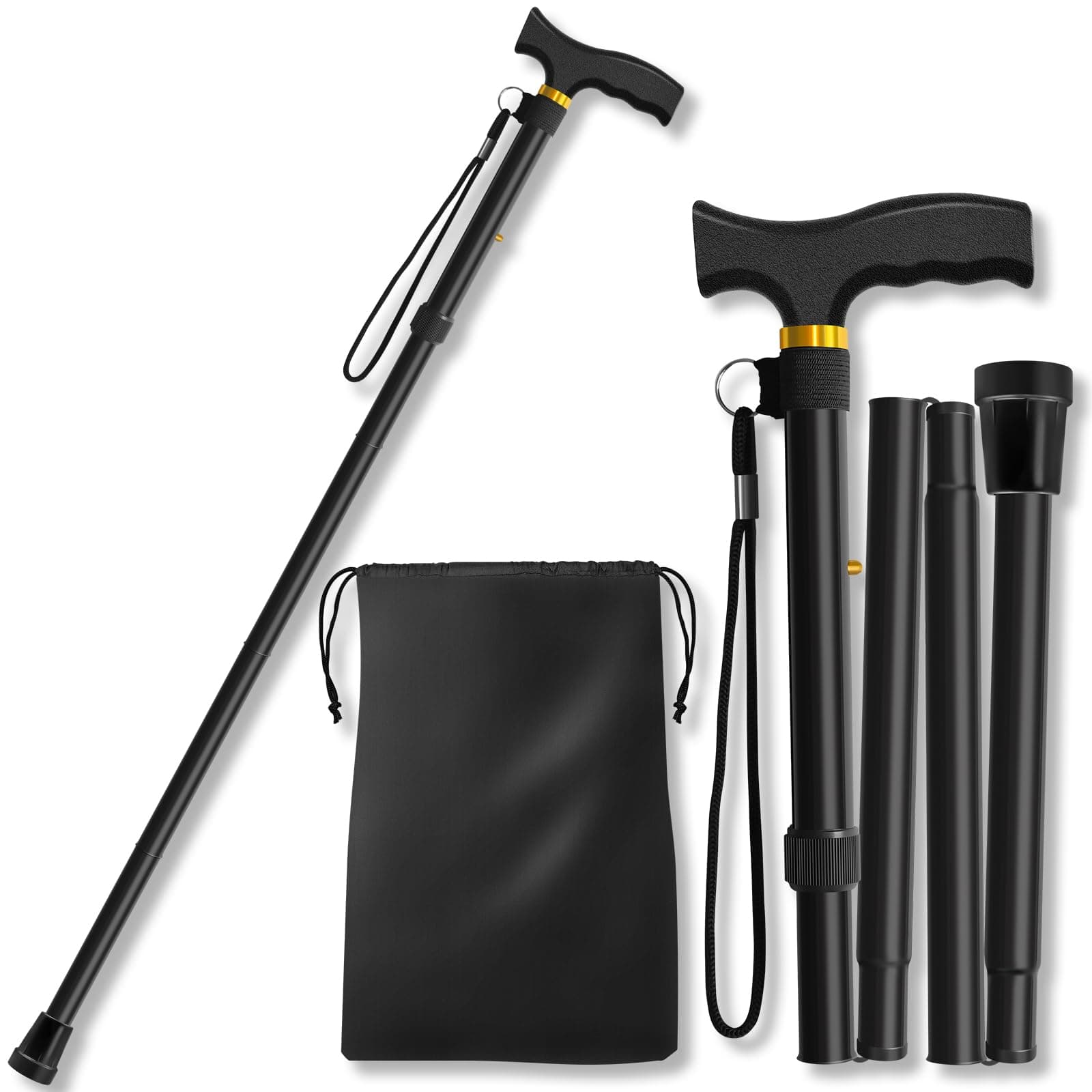 Akeoil Folding Cane, Walking Poles with Adjustable Height, Canes for Men, Women and for The Elderly, Aids for People WithLlimited Mobility(Black)