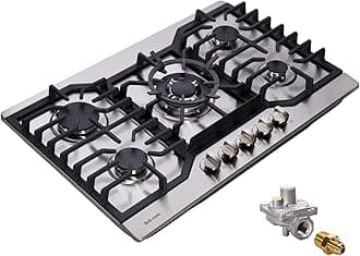 30 Inch Gas Cooktop, Stainless Steel Built-in 5 Burners Gas Stovetop LPG/NG Convertible Gas Stove Top Dual Fuel Gas Hob DM527-05