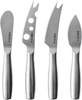 BOSKA Stainless Steel Cheese 4 Knife Set - Mini Copenhagen Knives For All Types of Cheese - Silver Non-Stick - Dishwasher Safe - For Kitchen Cooking