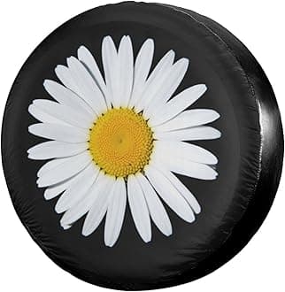 White Chrysanthemum Spare Tire Cover Waterproof Dust-Proof UV Sun Wheel Tire Cover Fit for Jeep,Trailer, RV, SUV and Many Vehicle 17 Inch