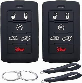 Silicone Rubber Key Fob Cover Compatible with 2021-2025 Jeep Grand Cherokee L Grand Wagoneer L Wagoneer Grand Cherokee L (Black Black, 6 Buttons)