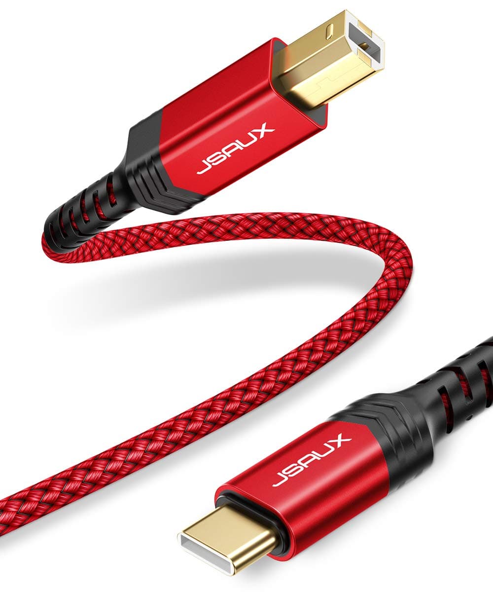 JSAUX USB B to USB C Cable 10ft, USB C Printer Cable Compatible with MacBook Pro, HP, Epson, Canon, Brother, Lexmark, Xerox Printers and Scanner-Red