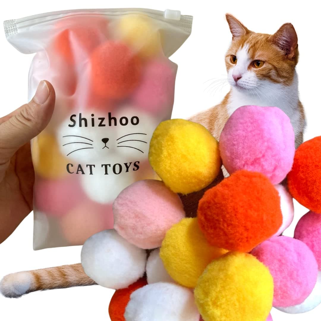 Premium Soft Pom Pom Balls for Kittens - Lightweight, Interactive, Assorted Colors - Plush Toy Balls for Kitten Training and Play - Pet Products for Cats (1.6 Inches 20 Balls)