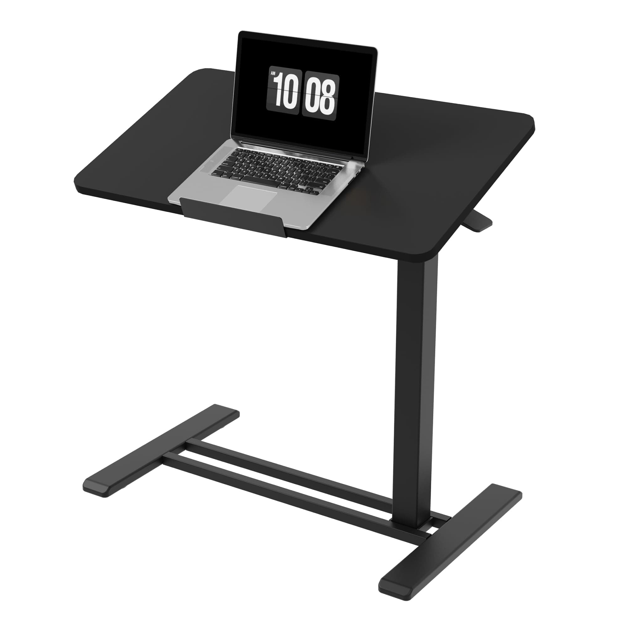 H7 PRO Mobile Standing Desk Adjustable Overbed Table Pneumatic with Wheels 90°Tiltable Portable Laptop Desk Rolling Computer Cart Foldable Bedside Table(31.5" W x 17.7" D D, Black)