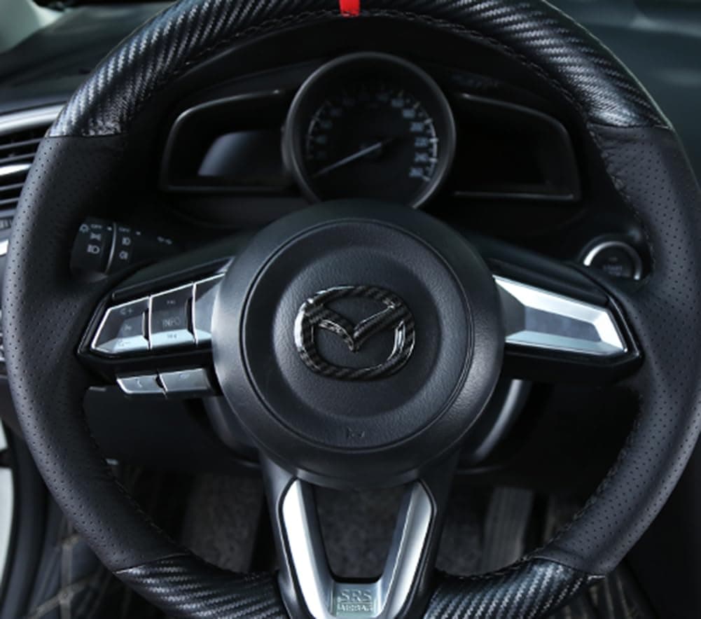 MAXDOOL Red Steering Wheel Cover Sticker Sequins Frame Trim for Mazda 3, 6, CX-5, CX-9 Interior Accessories (Carbon Fiber)