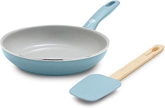 GreenPan Dover 8” Frying Pan Skillet with Spatula, Non-Toxic PFAS-Free Ceramic Nonstick Coating, Sear Saute Fry Egg Omlete, Dishwasher & Oven Safe, Stay Cool Handle, Easy Pour Rims, Blue Haze