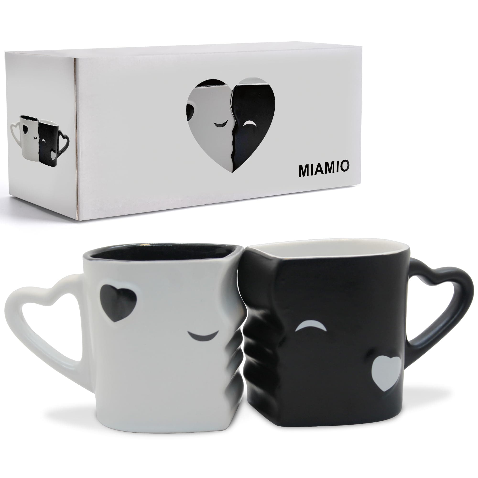 MIAMIO - Coffee Mugs/Kissing Mugs Bridal Pair Gift Set for Weddings/Birthday/Anniversary with Gift Box (Black)