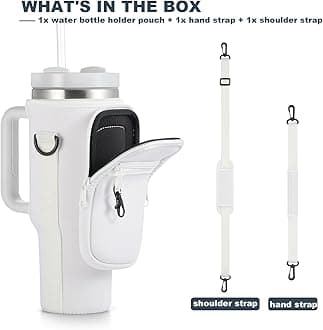 Water Bottle Carrier Bag with Phone Pocket for Stanley 40 & 30 oz Tumbler with Handle,Pink Insulated Neoprene Cup Holder Pouch w/Adjustable Strap for Quencher H2.0 Stanley Cup Accessories