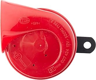 HELLA 007424011 Red Trumpet High-Tone Horn with Bracket, 12 V, 500 Hz (Universal Fit)