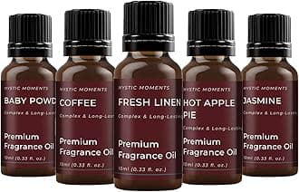 Mystic Moments | Home Sweet Home Fragrant Oil Gift Starter Pack 5x10ml | Baby Powder, Hot Apple Pie, Coffee, Fresh Linen & Jasmine