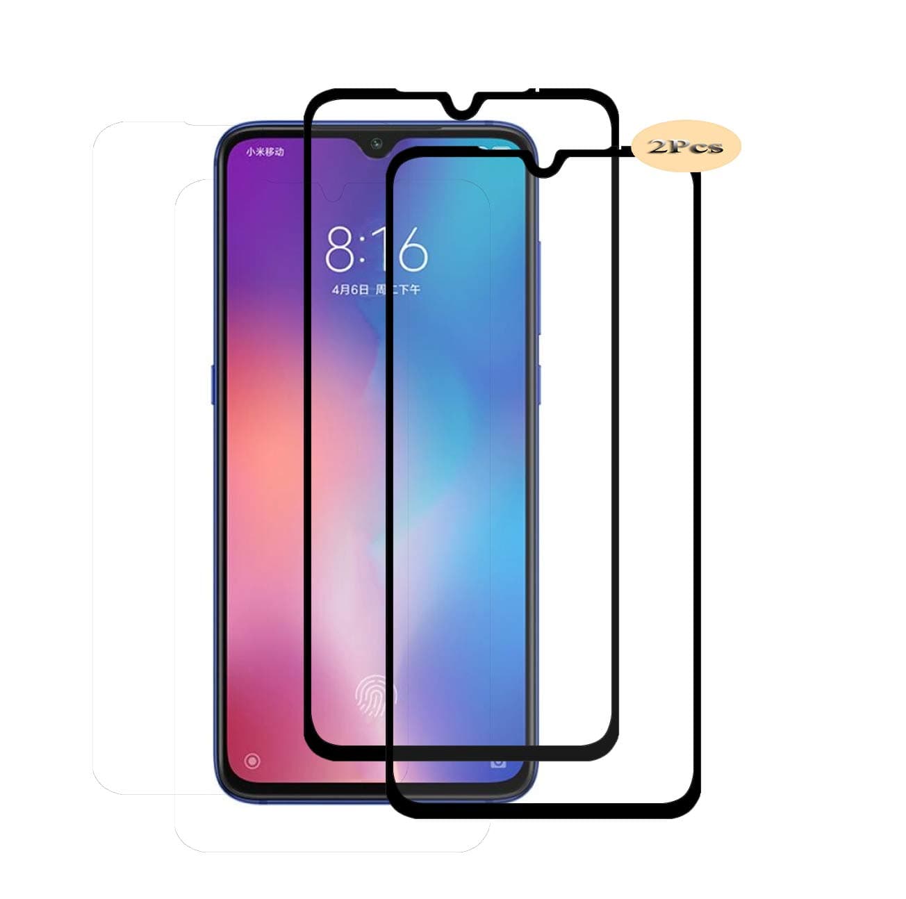 XunEda Xiaomi Mi 9 6.39" Screen Protector, Full Coverage 0.3mm 9H Hardness Tempered Screen Tempered Glass Protector for Xiaomi Mi 9 Smartphone(Black-2 Pack)
