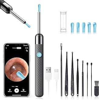 Ear Wax Removal - Earwax Remover Tool with 8 Pcs Ear Set - Ear Cleaner with Camera - Earwax Removal Kit with Light - Ear Camera with 6 Ear Spoon - Ear Cleaner for iOS & Android (Gray)