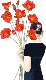 6PCS Long Stem Poppy Flowers Artificial 41.3in Faux Poppy Flowers Silk Flowers for Tall Vase Wedding Party Office Decor(OrangeRed)