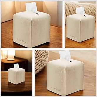 Premium PU Leather Tissue Box Holder - Elegant Hotel-Style Tissue Box Cover for Home, Office & Car Décor, Tissues Cube Organizer for a Natural & Classic Look (Beige)