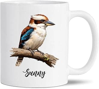 Custom Name Kookaburra Bird White Coffee Mug, Kookaburra Lovers Mugs Gift For Men Women, Personalized Adorable Kookaburras Ceramic Cup 11Oz 15Oz, Bird Watching Enthusiast Gift, Birds Themed Tea Cup