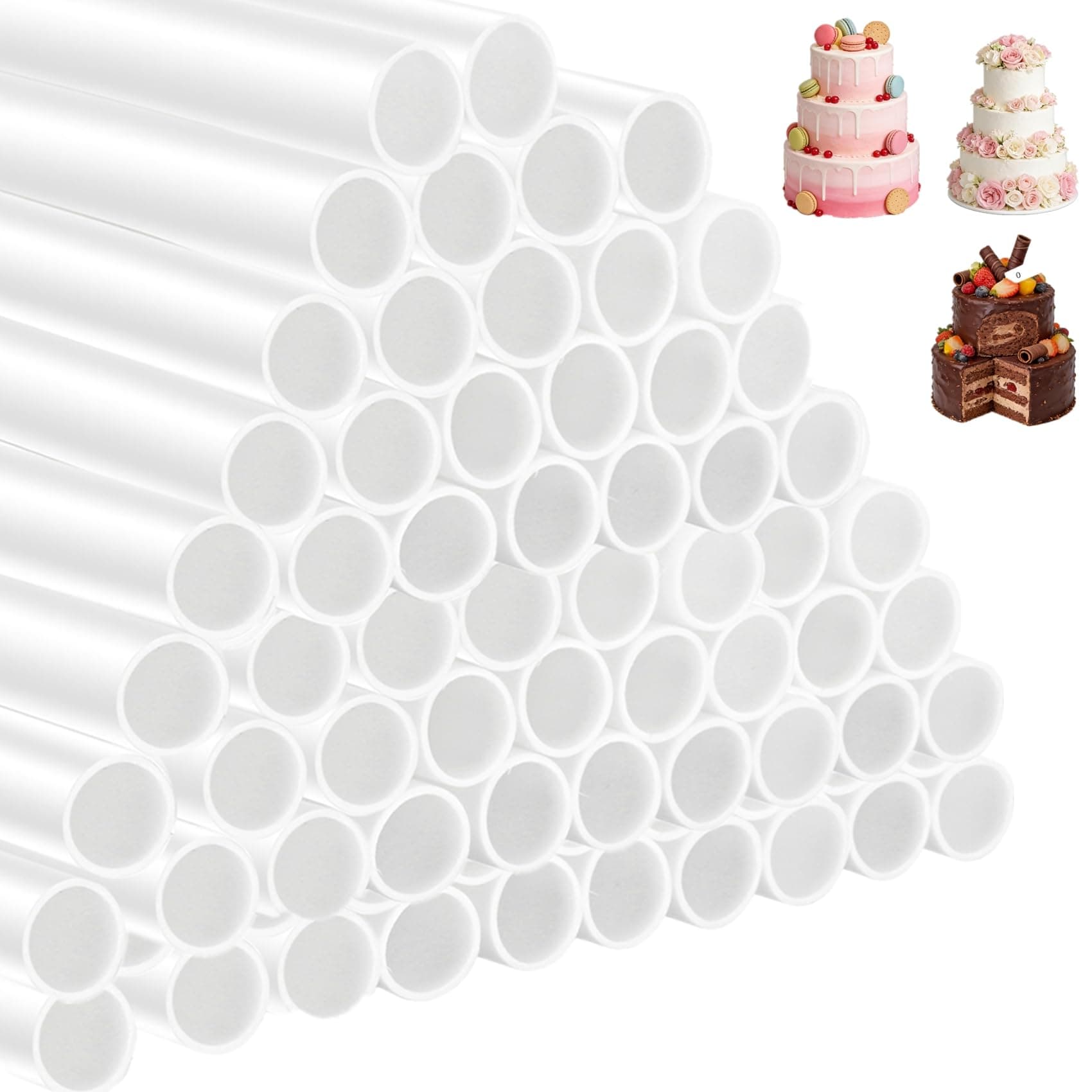 100 Pack Plastic White Cake Dowel Rods, Tiered Cake Construction Rods, Cake Stacking Supporting Rods, 0.4 Inch Diameter, 9.5 Inch Length
