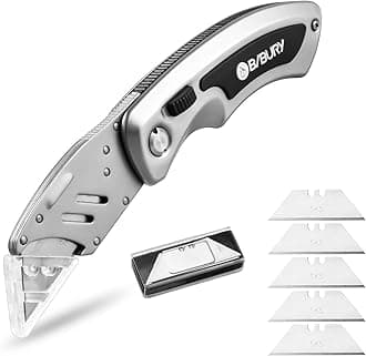 Utility Knife, BIBURY Portable Folding Box Cutter with Extra 5pcs SK5 Stainless Steel Blades, Retractable Paper Carpet Cutter with Belt Clip,Safety-Lock Design