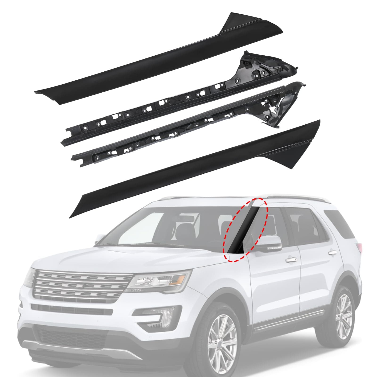 A-Pillar Molding Trim Kit Outer and Inner Trim Set Replacement for 2011-2019 Ford Explorer 4 Door Utility (Left & Right) Replaces 926-451 926-450
