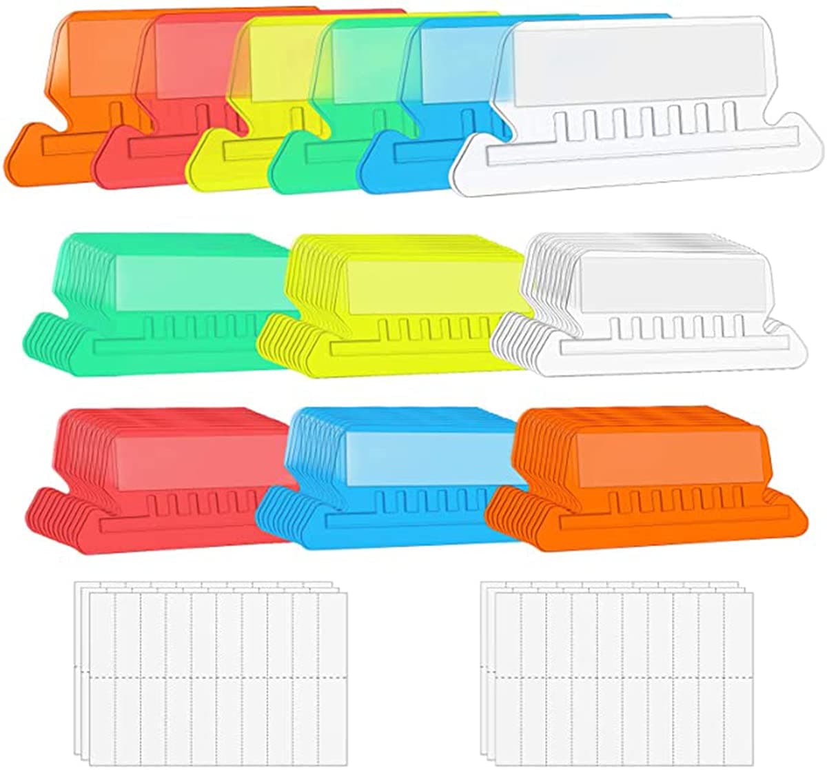 KASTWAVE File Folder Tabs, 60+120 Sets Multicolor Hanging File Folder Tabs with Inserts for Hanging Folders, 2 Inch Clear Plastic Hanging File Tabs for Quick Identification