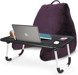 Nestl Reading Pillow with Portable Laptop Lap Desk - Shredded Memory Foam Back Support Pillow for Sitting Up in Bed and Couch Rest Pillows with Arms, Bed Tray Table with Foldable Legs, Purple