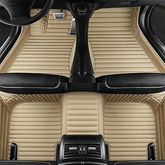 Car Floor Mats for Toyota FJ Cruiser 2007-2016,All Weather Stripe Pu Leather Full Coverage Car Floor Liner,Front & Rear 2 Row Full Set Beige